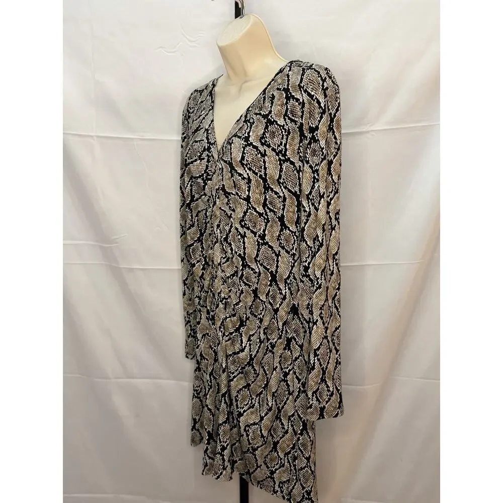 Michael Michael Kors Snake-Print Long Sleeve Button Front Ruched Dress XL